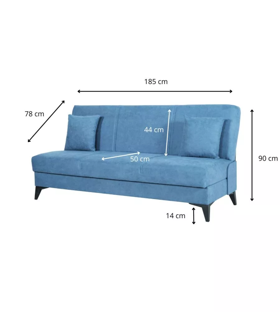 Divano 3 posti bellahome 'abete' blu, 185x78x90 cm