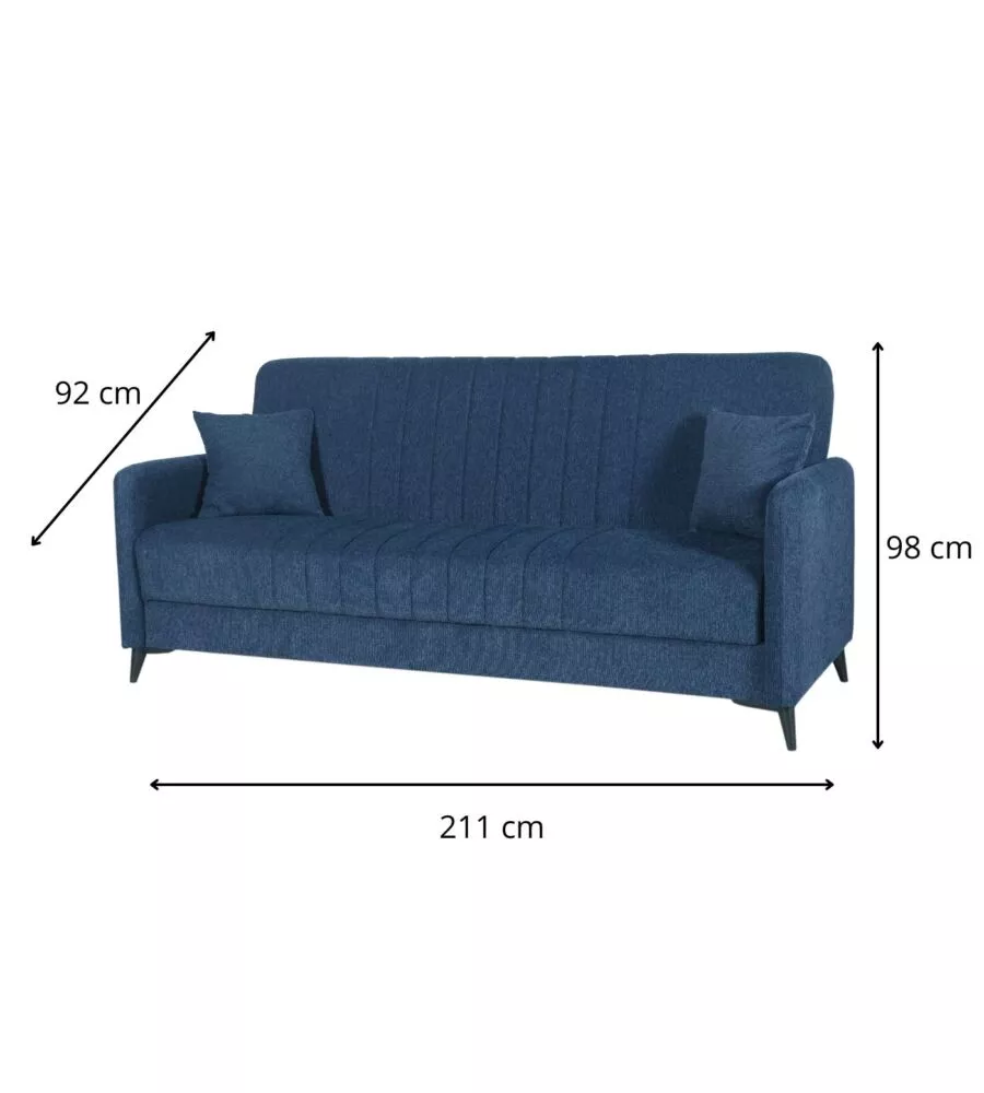 Divano letto bellahome 'libra' 3 posti dark blue, 211x92x98 cm