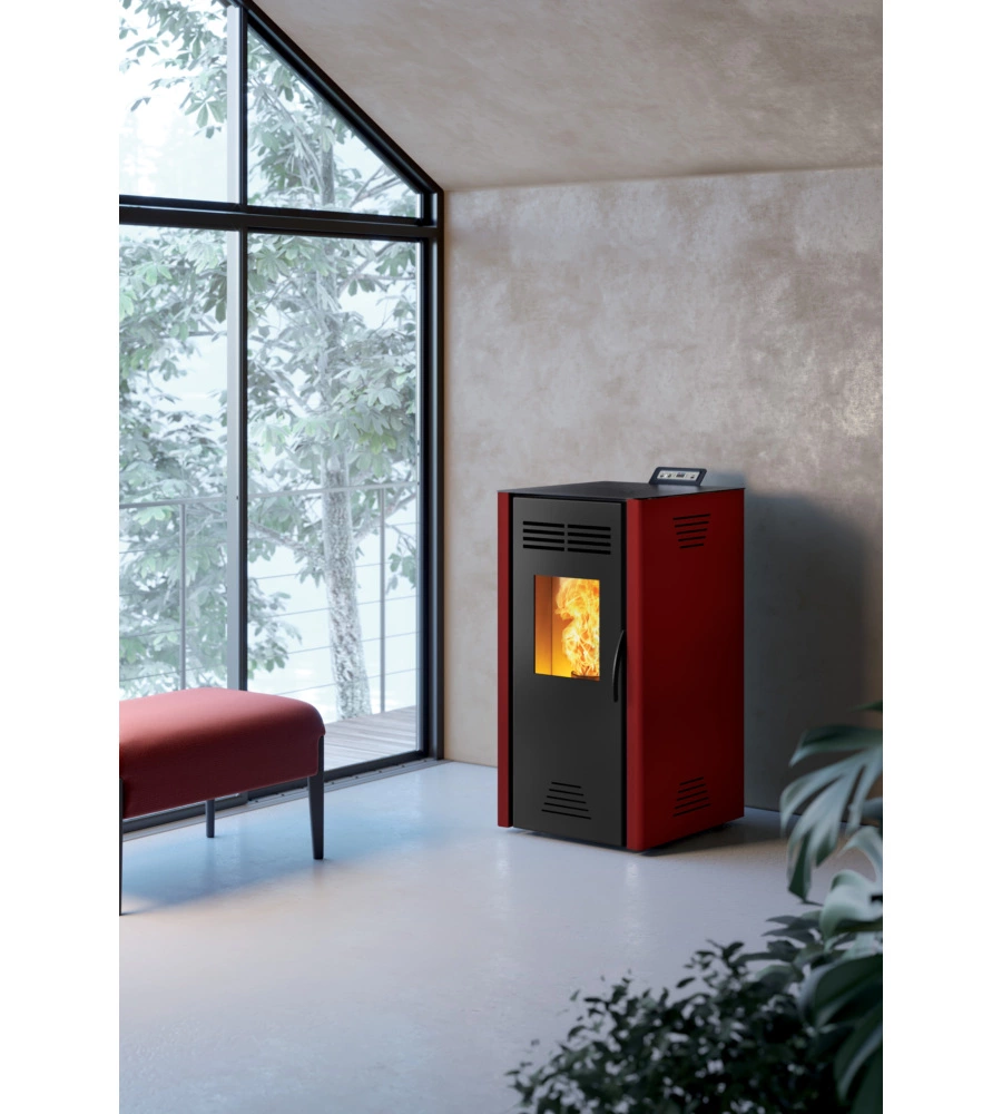 Stufa a pellet ventilata invicta "adrano plus" rosso 7,3 kw