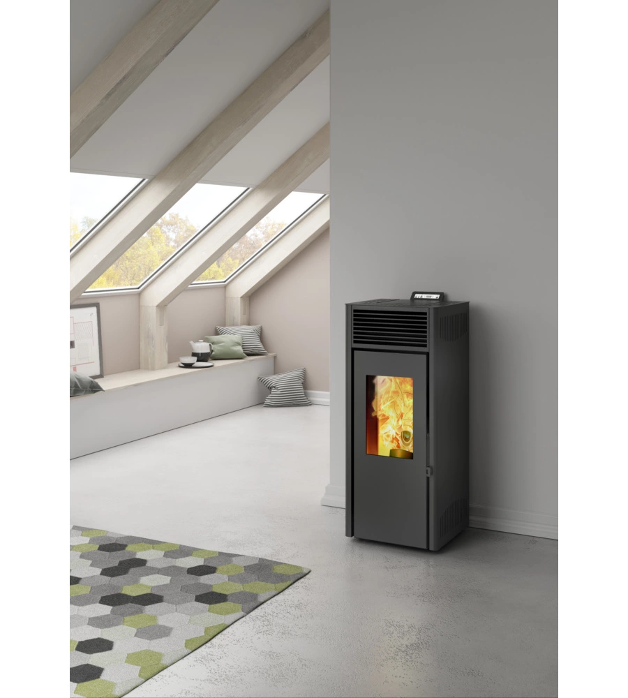 Stufa a pellet ventilata invicta "nola plus" nero 9,5 kw