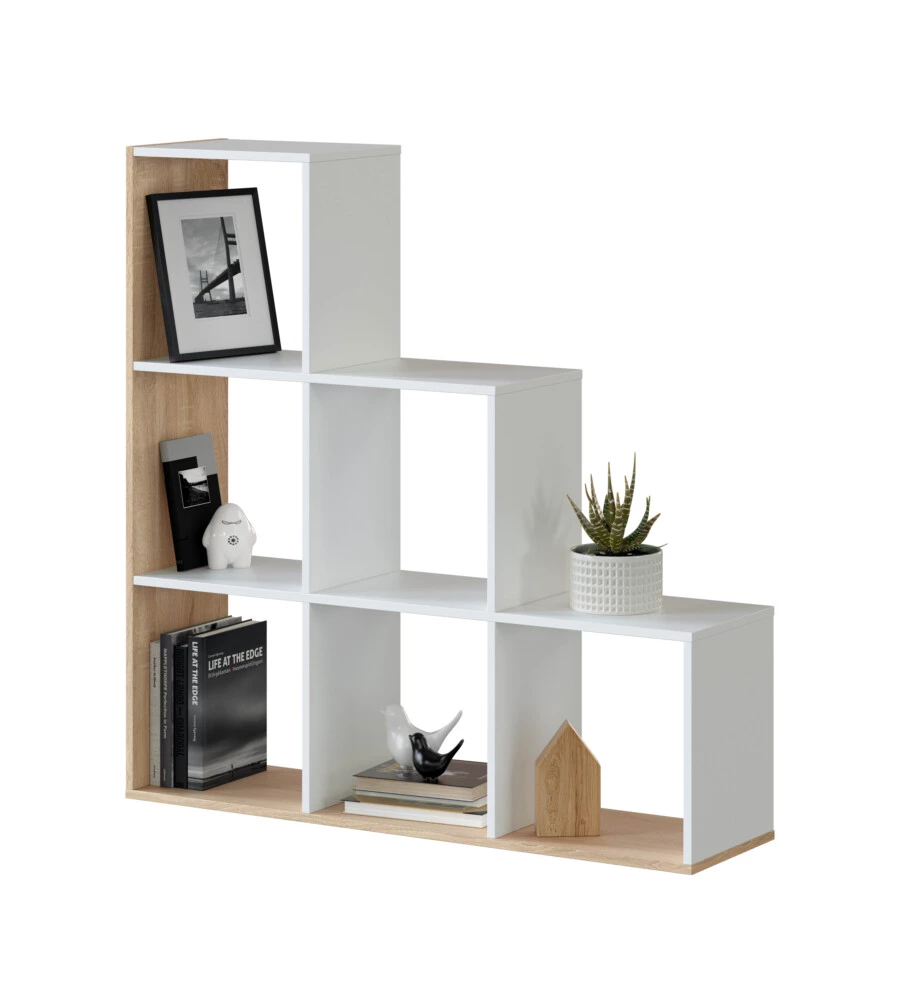 LIBRERIA SCALETTA COLORE BIANCO E QUERCIA, 108X28X110 CM