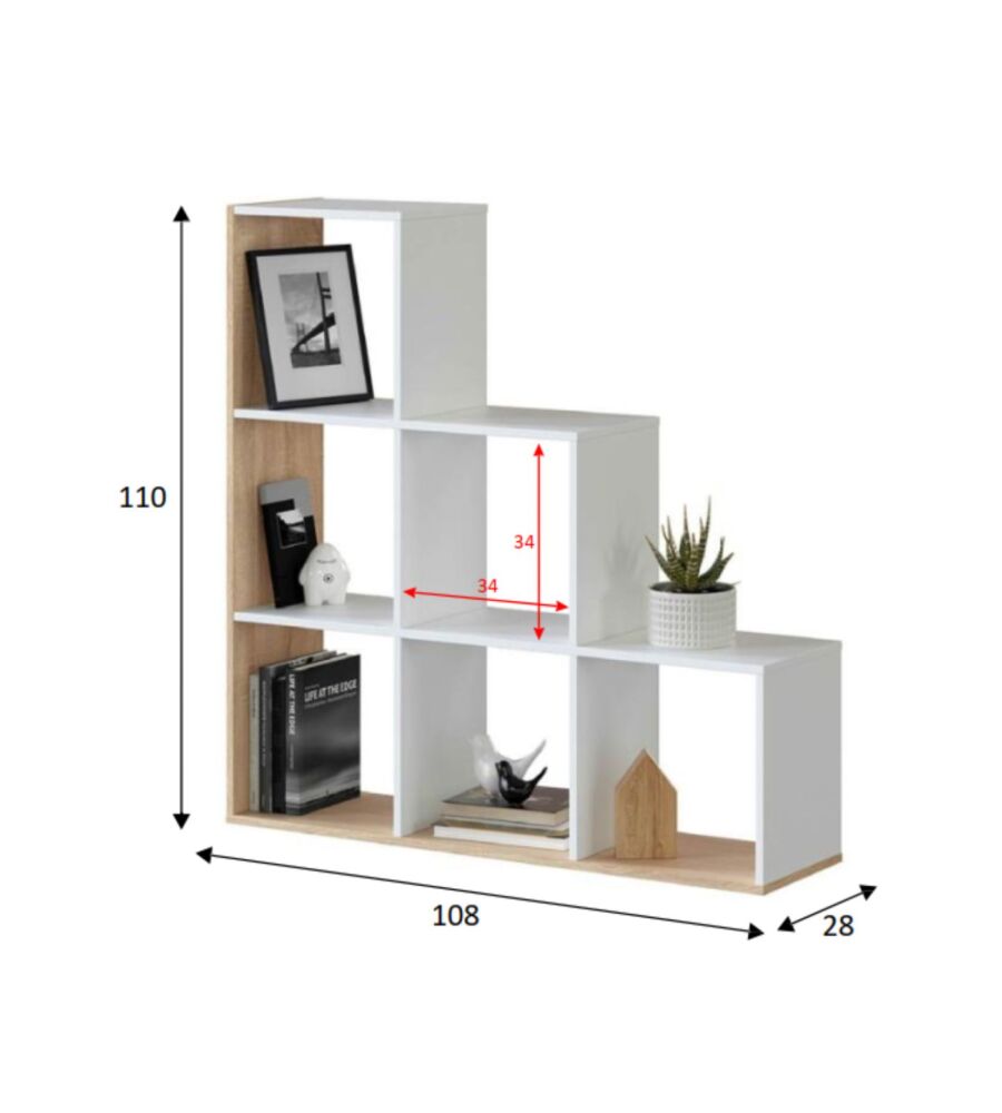 LIBRERIA SCALETTA COLORE BIANCO E QUERCIA, 108X28X110 CM