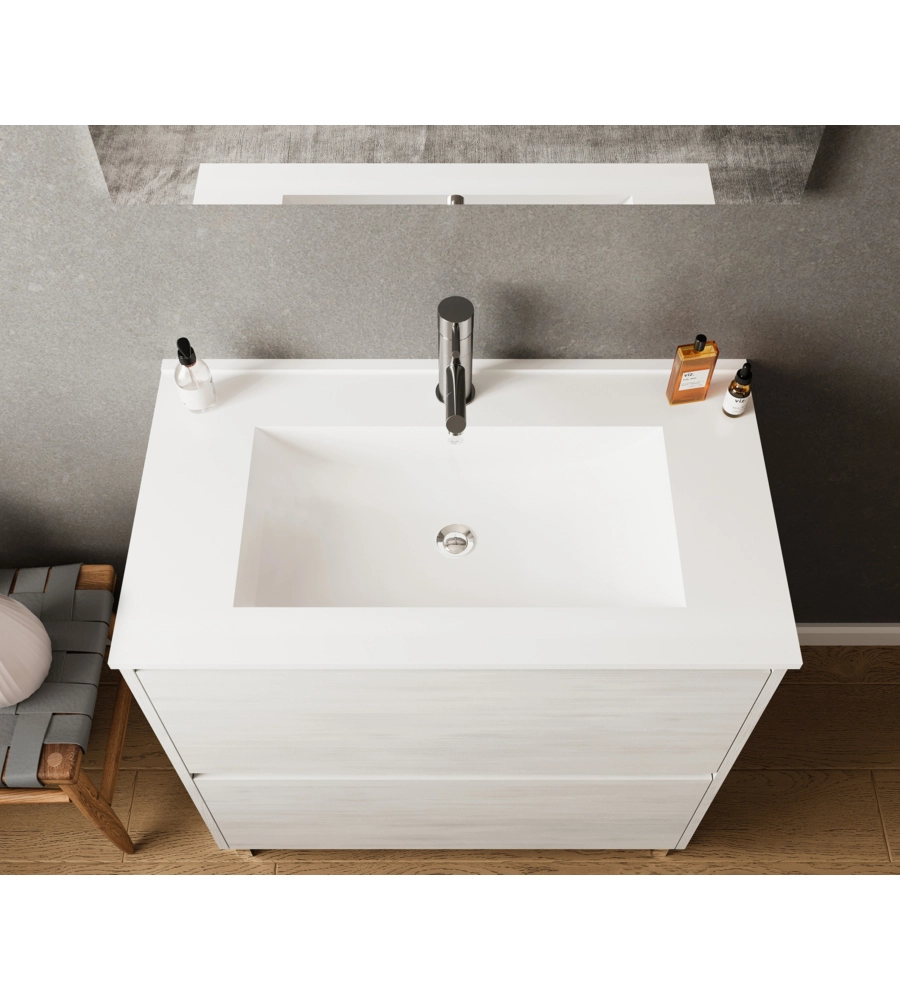 Mobile bagno "lisbona" con lavabo, specchio e 2 cassetti colore rovere bianco, 80x47x85 cm