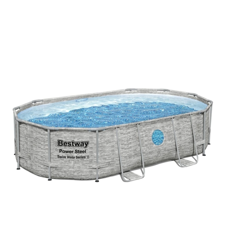 Piscina fuori terra ovale bestway "power steel swim vista" effetto pietra con oblo' 488x305x107 cm