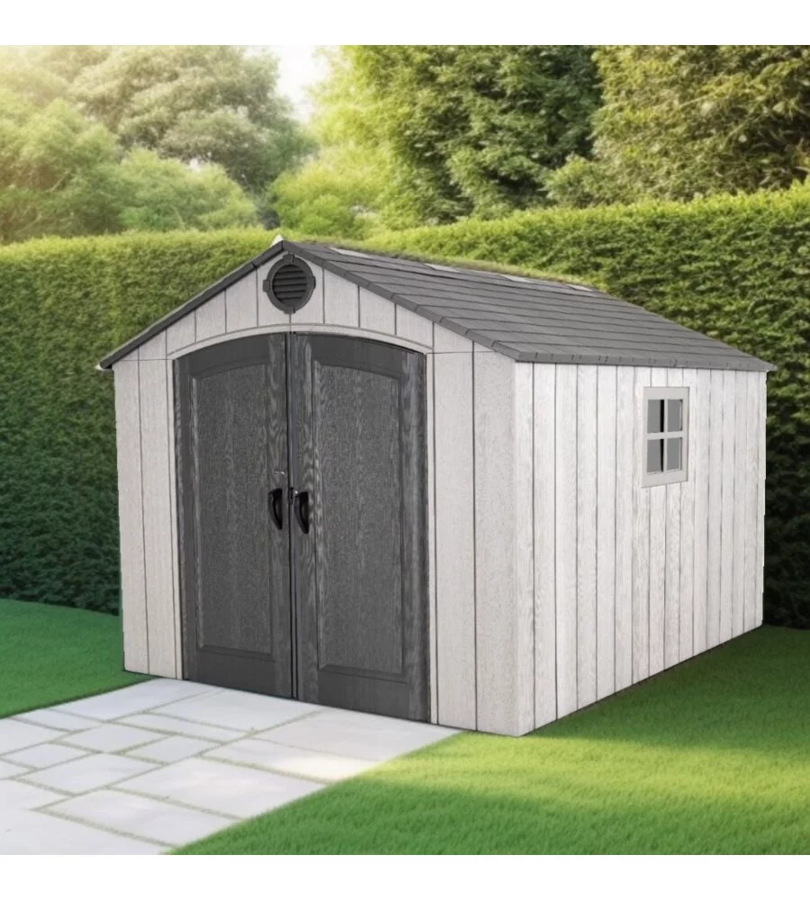 Casetta da giardino lifetime in resina effetto legno grigio 244x305x241 cm