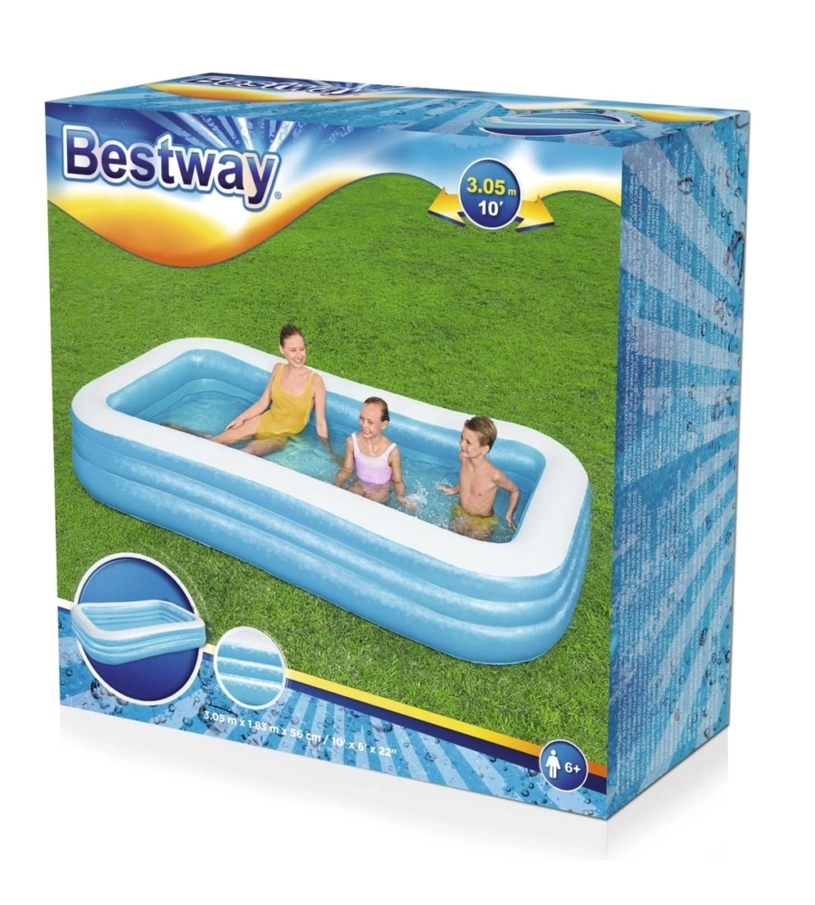 Piscina gonfiabile rettangolare per bambini bestway 3 anelli 305x183x56 cm