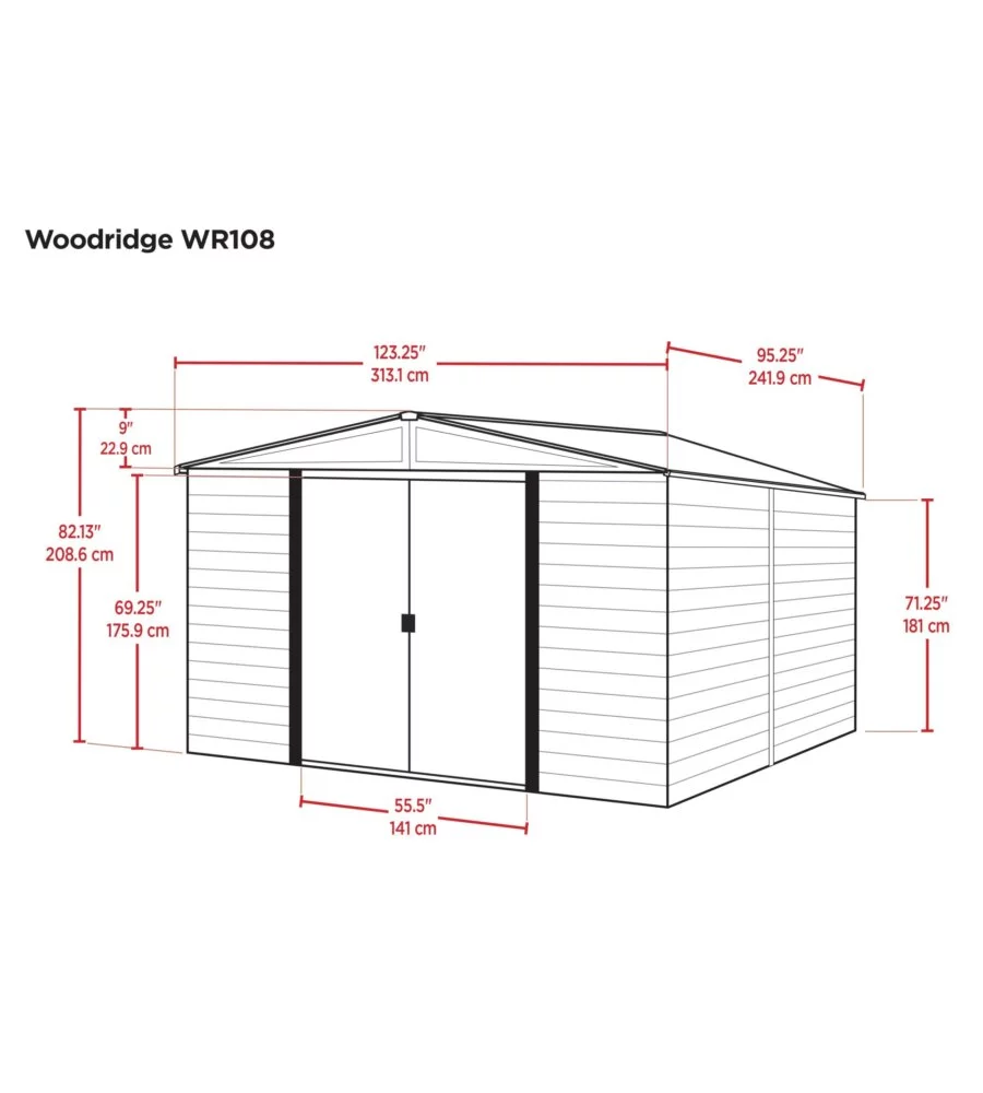 Casetta da giardino habrita 'arrow woodridge' in acciaio zincato effetto legno 313,1x241,9x208,6 cm