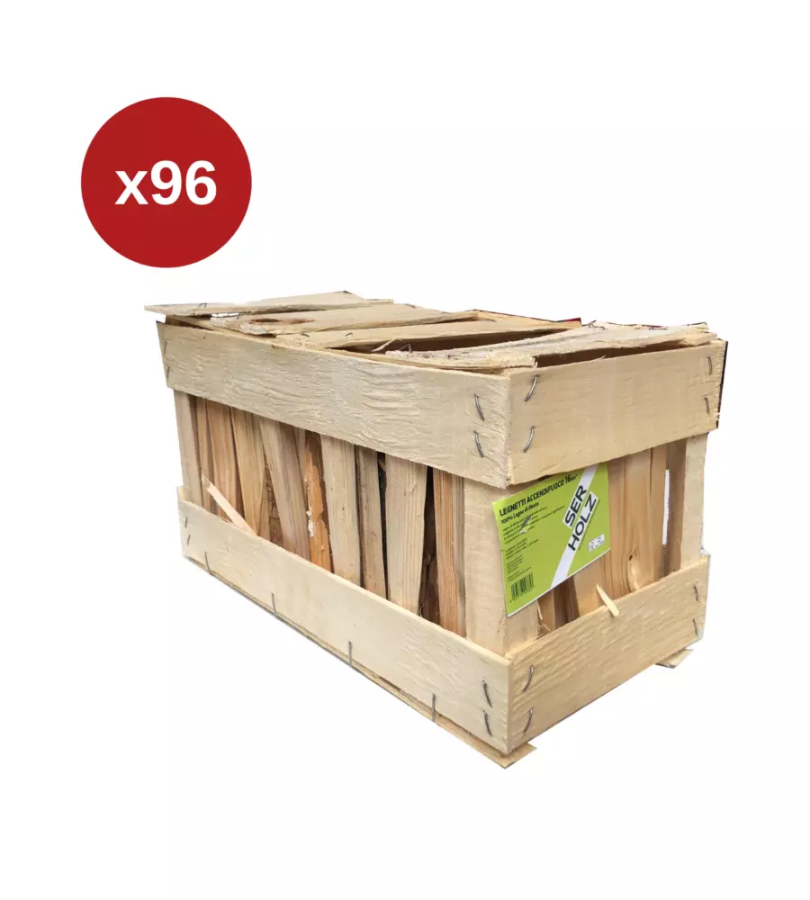 Bancale 96 cassette di legnetti 100% abete accendifuoco - 6 kg in origine