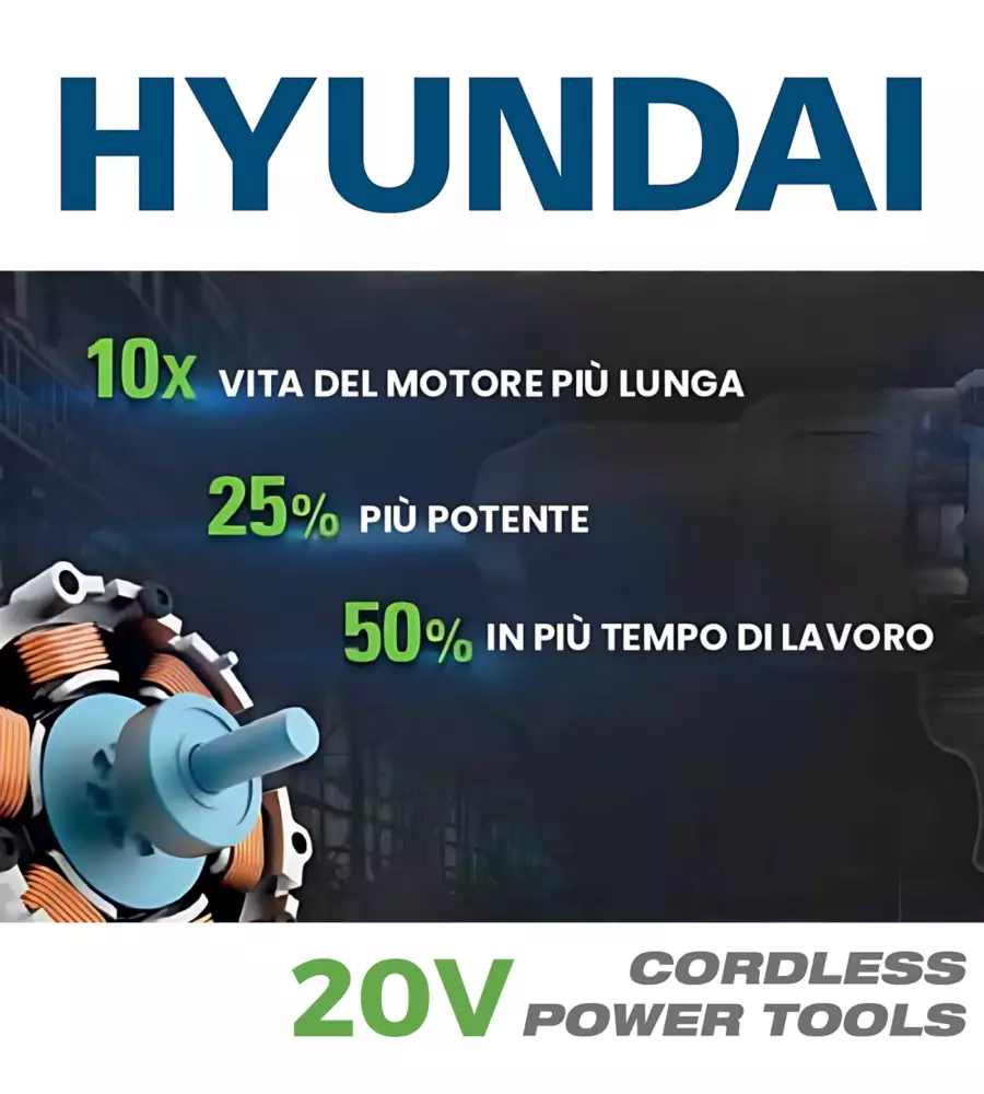 Kit trapano a percussione e avvitatore a batteria hyundai 2 x 20v 2ah e caricabatterie - cod. 25850