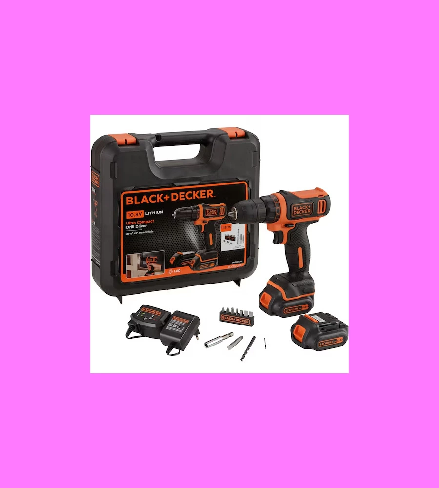 Trapano avvitatore a batteria black+decker "bdcdd12kb-qw" con valigetta e 2 batterie 10.8v 1,5ah