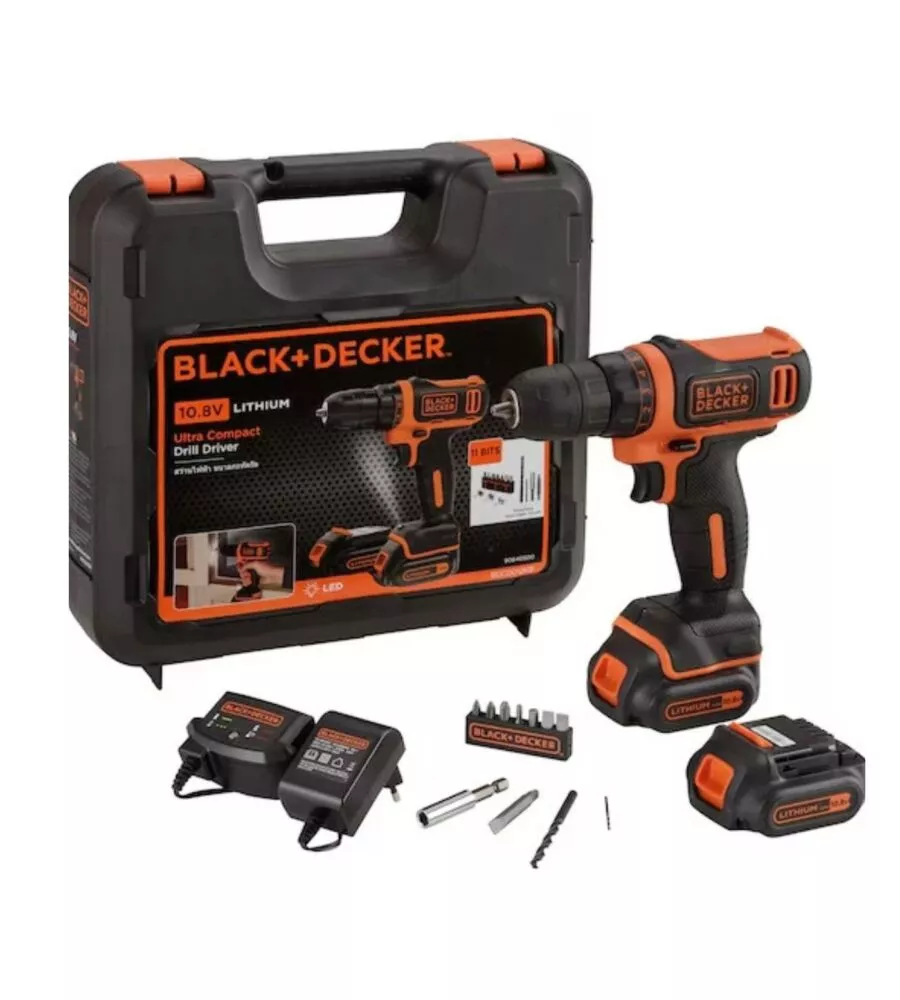 Trapano avvitatore a batteria black+decker "bdcdd12kb-qw" con valigetta e 2 batterie 10.8v 1,5ah