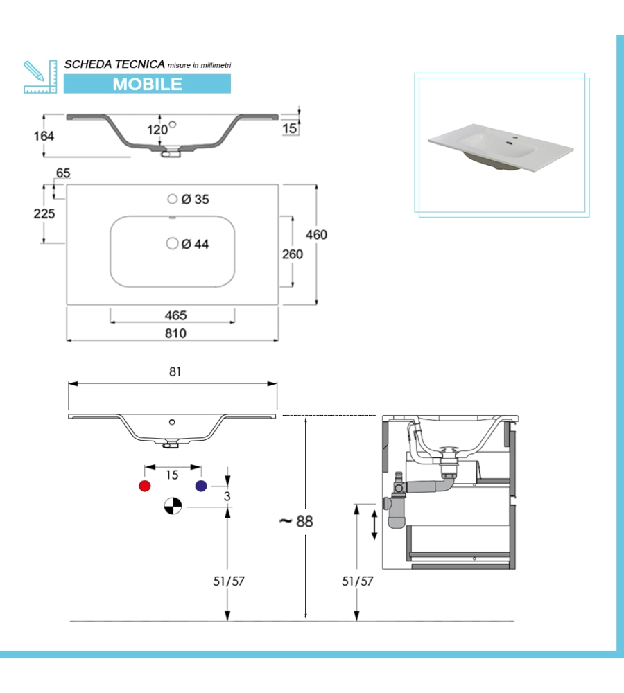 Mobile bagno sospeso 'revital' noce scuro, 84x49x56 cm