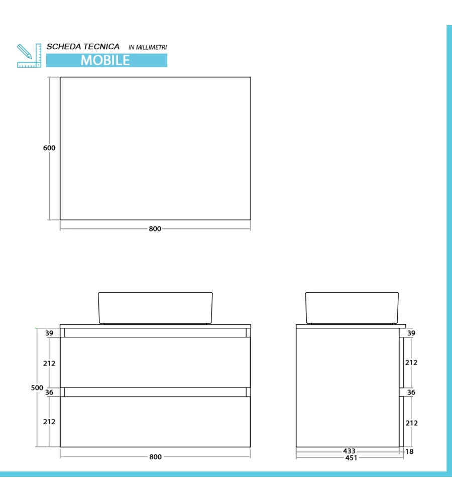 Mobile bagno sospeso 'revital' noce, 80x46x51 cm