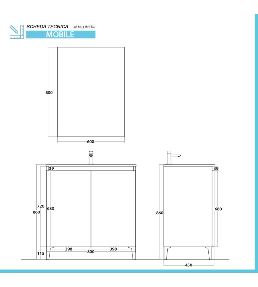 Mobile bagno da appoggio 'revital' rovere, 80x46x86 cm