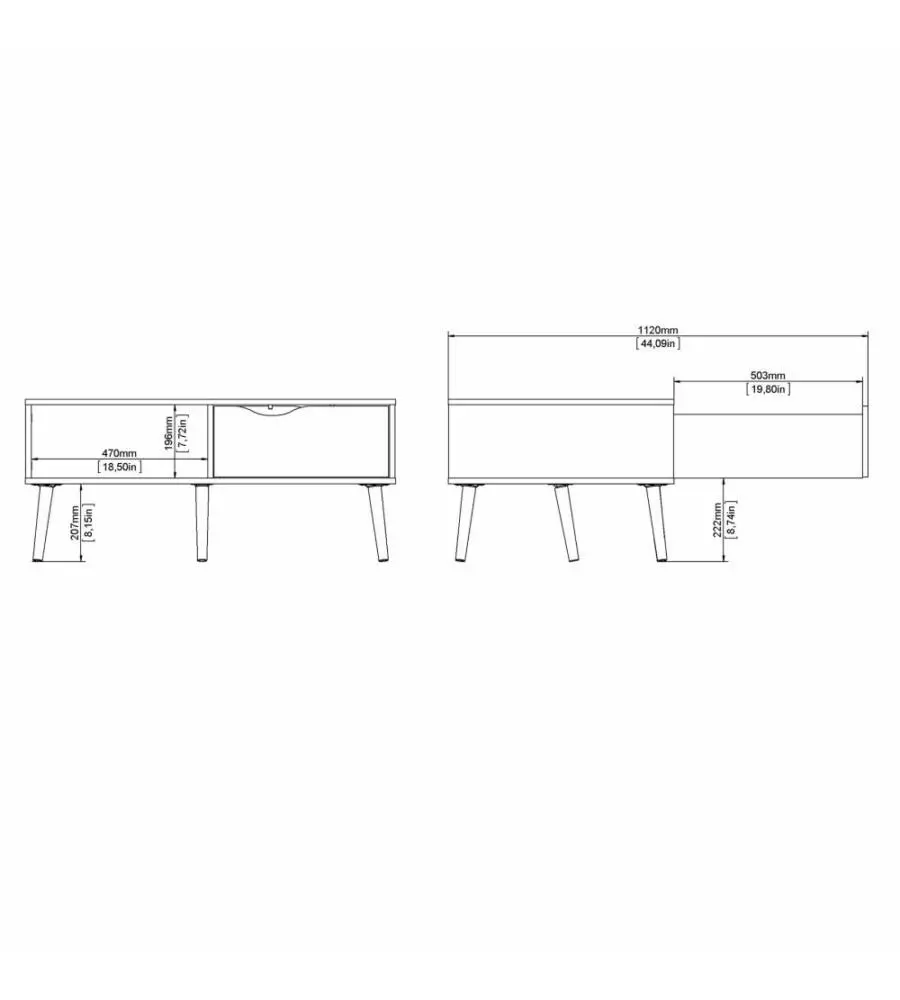 Tavolino da soggiorno 'oslo' bianco con cassetto e gambe quercia, 98,7x60,2x43,3 cm