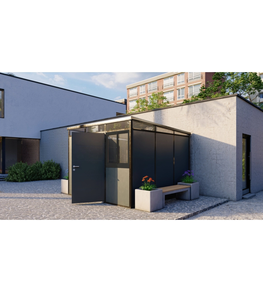 Casetta da giardino in pvc e alluminio coibentata artplast "modulare" nero e grigio 3x3 mt