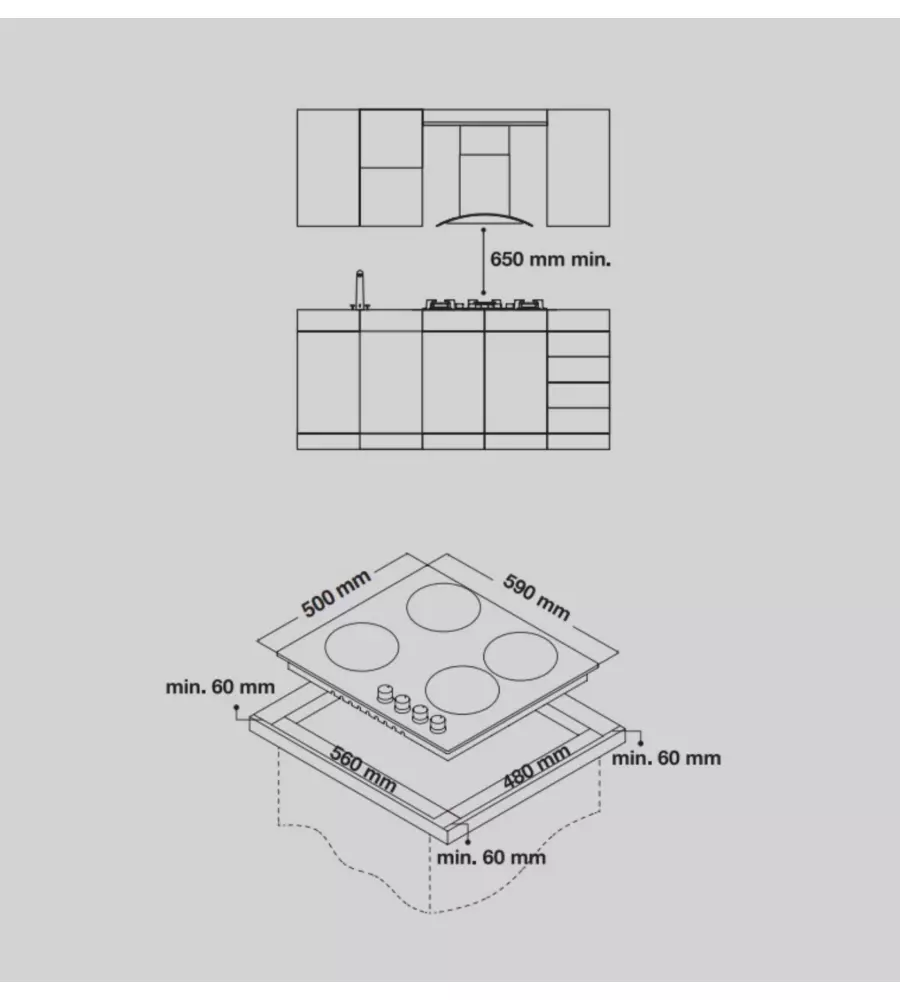 Piano cottura hyundai 'ghhn-m604l3' in acciaio inox 4 fuochi 59x50x9,5 cm