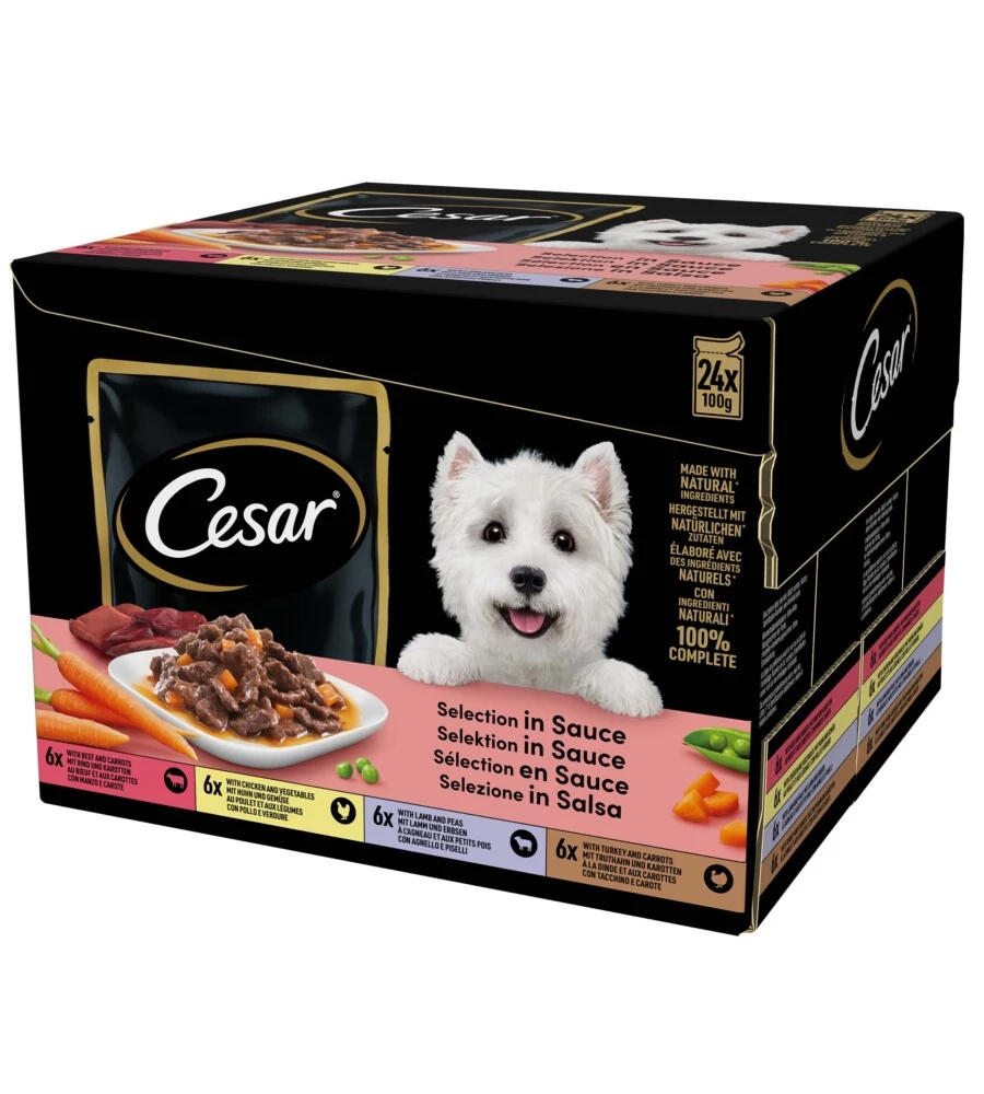 Cibo umido per cani cesar "le delizie del giorno" adulto di tutte le taglie con carne e verdure 24x100 gr