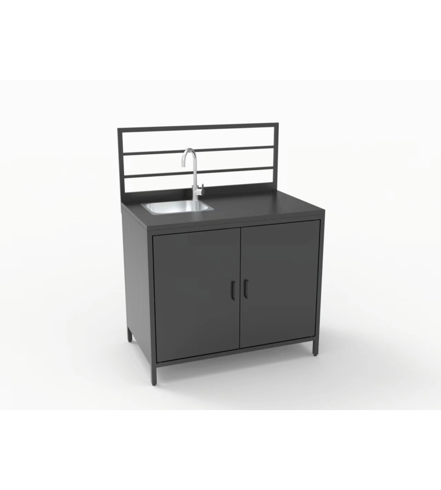 Cucina da esterno modulare ompagrill "modulo 4" in alluminio nero con lavello e rubinetto 61,5x100x130 cm