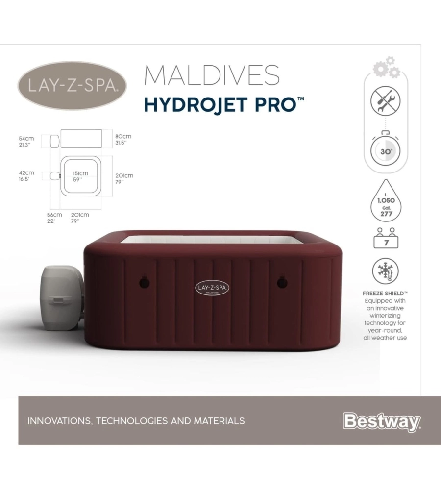 Piscina idromassaggio gonfiabile bestway "lay-z-spa maldives hydrojet pro" per 5-7 persone