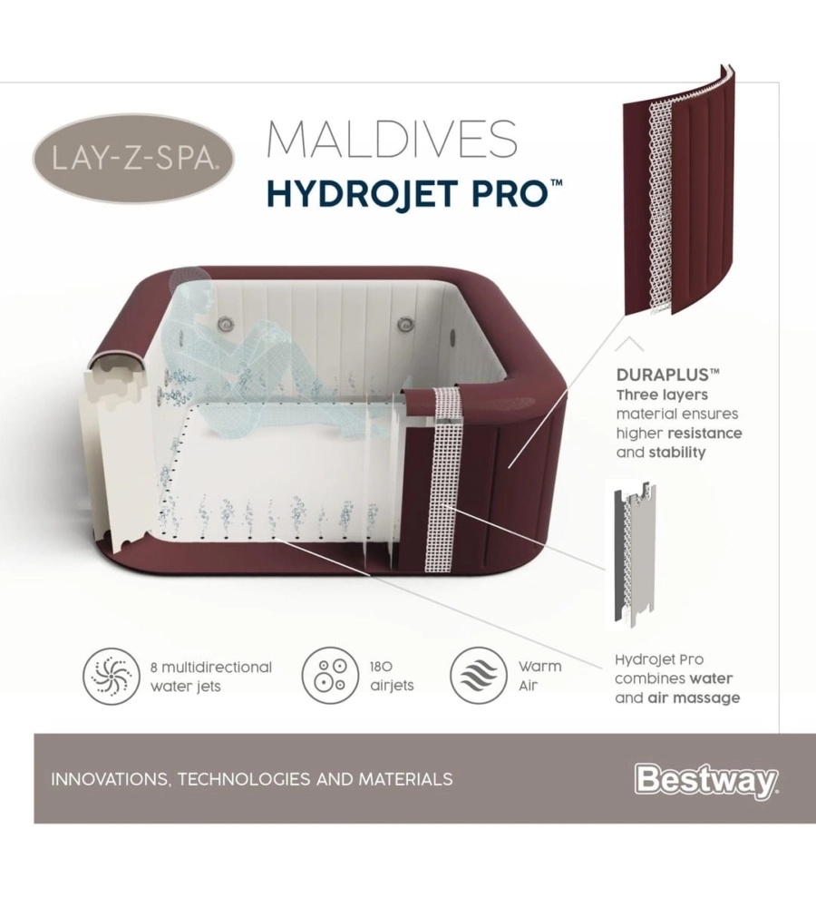 Piscina idromassaggio gonfiabile bestway "lay-z-spa maldives hydrojet pro" per 5-7 persone