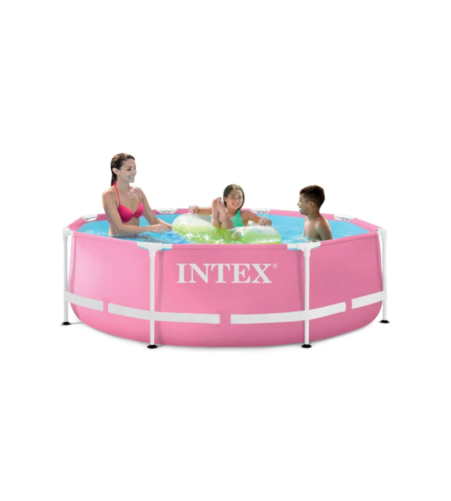 Piscina fuori terra rotonda intex "metal frame" rosa 244x244x76 cm - cod. 28290np