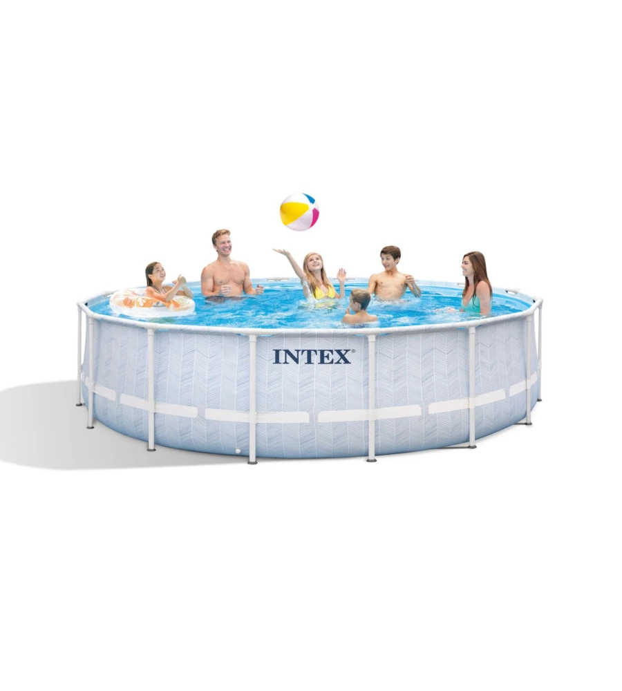 Piscina fuori terra rotonda intex "prisma frame chevron" effetto rigato 488x488x122 cm - cod. 26746np