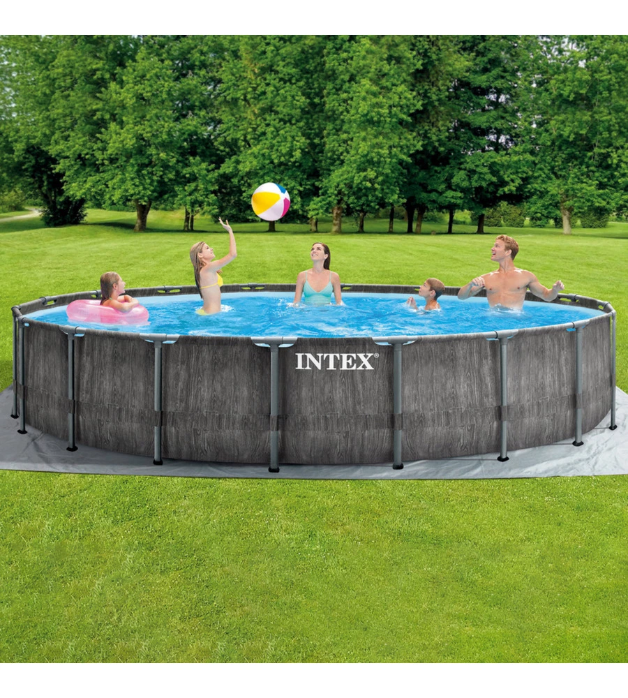 Piscina fuori terra rotonda intex "prisma frame greywood" 549x549x122 cm - cod. 26744np