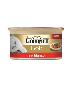 Gourmet gold, alimento umido per gatto, dadini in salsa con manzo.