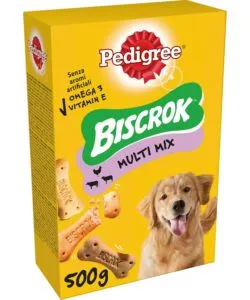 Biscotti per cani pedigree 'biscrok multi mix' adulto di tutte le taglie con vitamine, calcio e omerga 3 500 gr