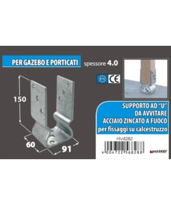 Supporto per pali 91 x 150 x 60 mm.