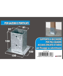 Portapali ancoraggio d'appoggio per travi 91 x 91 x 150 x 150 mm.