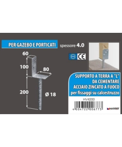 Supporto a "l" per pali 75 x 60 x 110 x 200 mm.