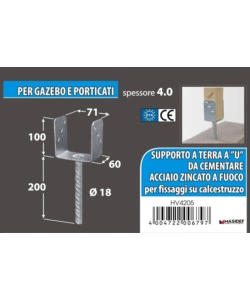 Supporto a "u" per pali 71 x 65 x 105 x 200 mm.