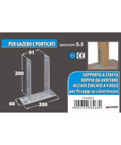 Supporto per pali da avvitare 91 x 60 x 200 x 200 mm.