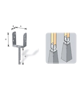 Supporto a "u" per pali 71 x 50 x 200 x 150 mm.