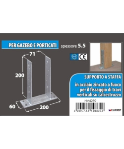 Supporto per pali da avvitare 71 x 60 x 200 x 200 mm.