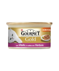 Gourmet gold, alimento umido per gatto con dadini di vitello alla mediterranea.