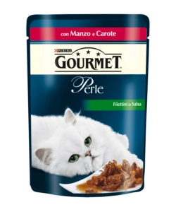 Gourmet perle - alimento umido per gatto, filettini in salsa con verdure e manzo.