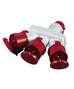 Poly pool - adattatore industriale triplo con spina e 3 prese 16 a 3p+t ip44 rosso