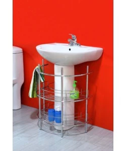 Mensola da bagno sottolavello 2 ripiani angolare rotondo, 56x36x67,5 cm