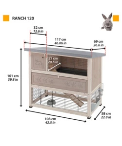 Conigliera in legno 'ranch 120' a due piani, 117x69x101 cm  - ferplast