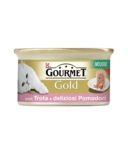 GOURMET GOLD ALIMENTO UMIDO PER GATTO, MOUSSE CON TROTA E DELIZIOSI POMODORI.