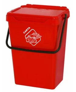 Cassonetto in plastica rossa con coperchio per raccolta differenziata, 35 lt