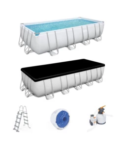 Piscina fuori terra rettangolare bestway 'power steel frame' 549x274x122 cm con di pompa, scaletta, cover e chemconnect - cod. 56466