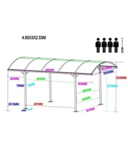 Carport auto in alluminio e policarbonato euro garden 1 posto 4,85x3,00x2,53 mt