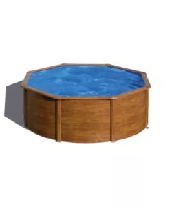 Piscina fuori terra rotonda gre 'pacific' in acciaio effetto legno 350x350x120 - cod. kit350w