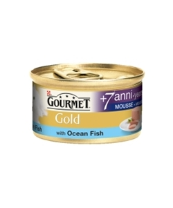 Gourmet gold mousse +7 anni, alimento umido per gatto con pesce dell'oceano.