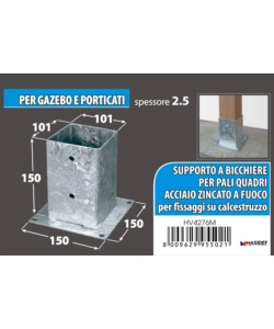 Portapali ancoraggio d'appoggio per travi 101 x 101 x 150 x 150 mm.