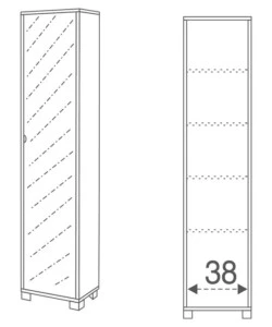 Mobile colonna 1 anta con specchio bianco, 43x29x190 cm